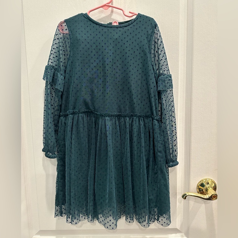 Mini Boden Dark Green Swiss Dot Lace Dress 6-7 Girls